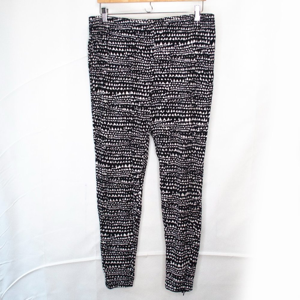 Witchery Pull On Pants Womens 12 Black Heart Print Ankle Zip Elastic Waist Z?02